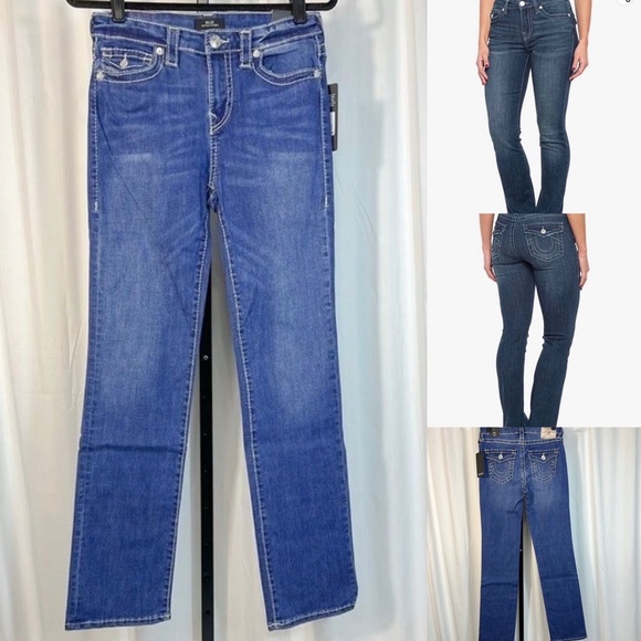 True Religion NWT Sz 28x32 Billie Big T Flap Straight Leg Mid Rinse - Picture 1 of 9
